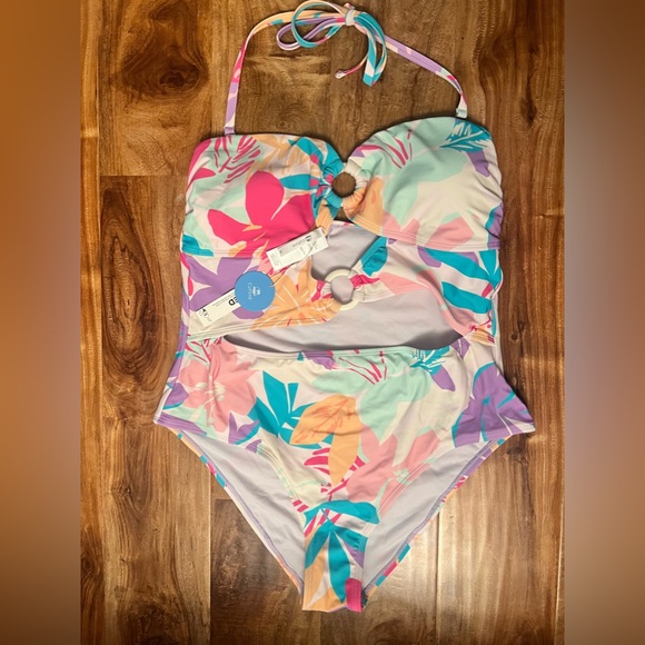 🆕 NWT Cupshe Floral One Piece Swimsuit pastel XL - Picture 2 of 6